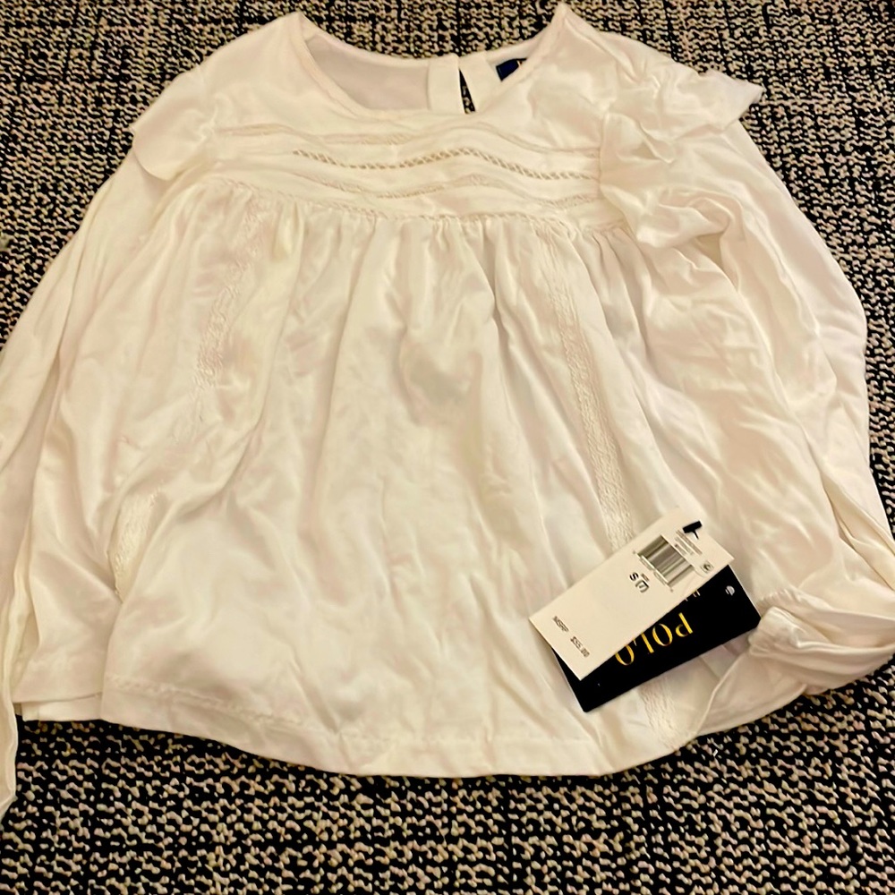 polo Ralph Lauren kids size small (7) too. ruffles and detail at top.  Tags on.
